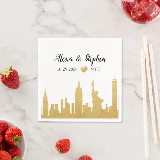 Wedding New York City Heart NYC Skyline Gold Servet (Insitu)