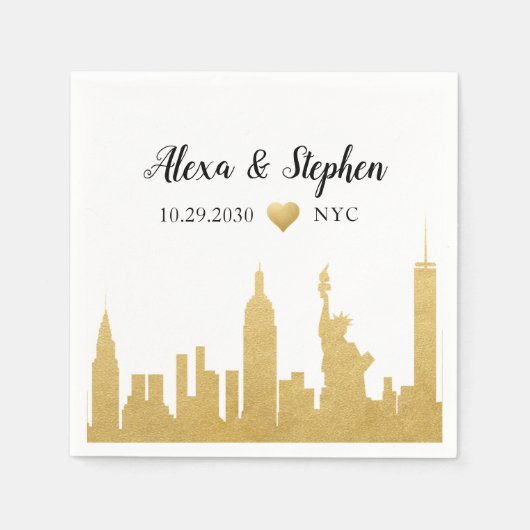 Wedding New York City Heart NYC Skyline Gold Servet (Voorkant)
