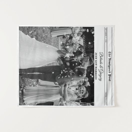 Wedding Newspaper Fun Photo Photobooth Backdrop Wandkleed (Voorkant (horizontaal))