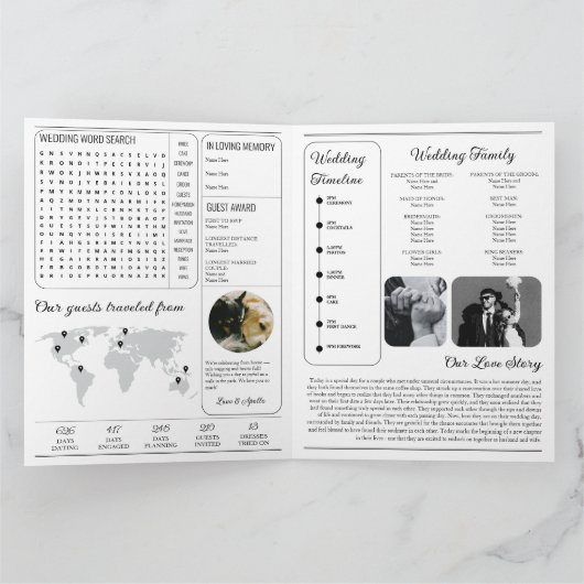 Wedding Newspaper Program Classic Black & White  Kaart (Binnen)