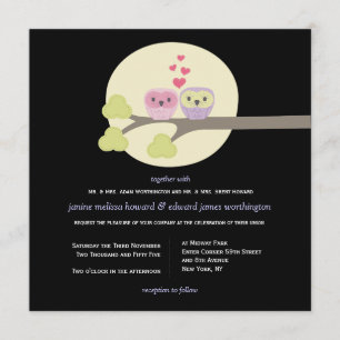 Wedding Night Owls Cute Illustration Invite Kaart