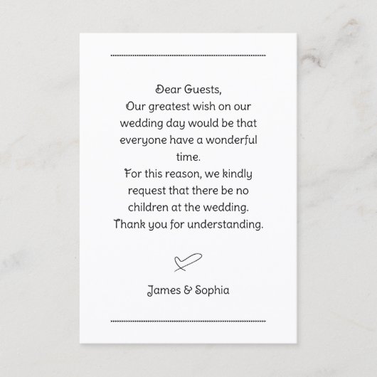 Wedding No Children Request Enclosure Card Informatiekaartje (Voorkant)