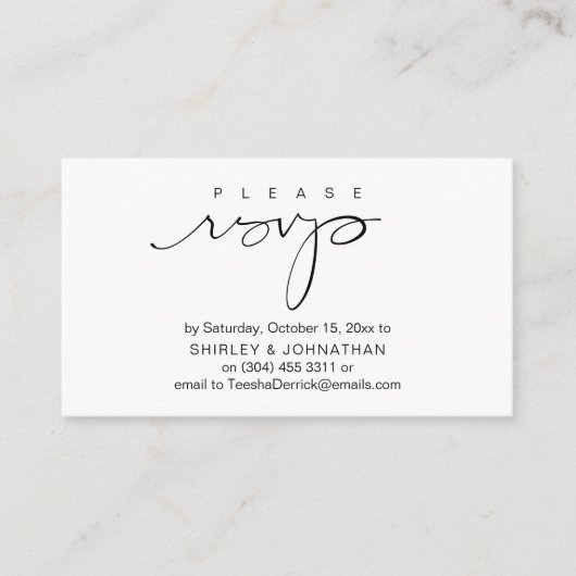 Wedding nodigt RSVP uit via e-mail of sms Informatiekaartje (Voorkant)