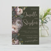 Wedding nodigt Sjabloon donker en mooi uit, Floral Kaart (Staand voorkant)