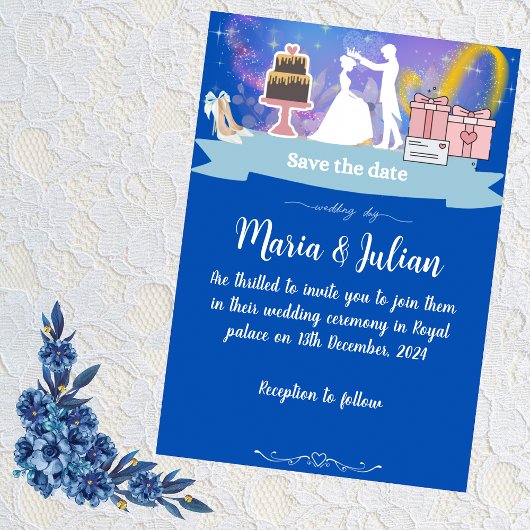 Wedding Note Blue Princesse and Prince Kaart