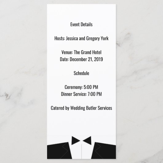 Wedding of formele Event Menu Rackcard (Achterkant)