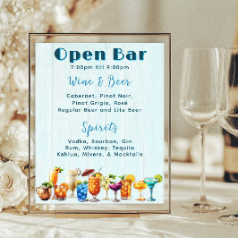 Wedding Open Bar Cocktails Lijst Blauw Hout Poster