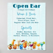 Wedding Open Bar Cocktails Lijst Blauw Hout Poster (Voorkant)