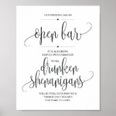 Wedding Open Bar, dronken shenanigans, bord Poster (Voorkant)