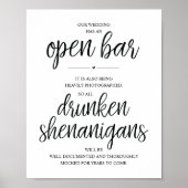 Wedding Open Bar, dronken shenanigans, bord Poster (Voorkant)