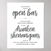 Wedding Open Bar, dronken shenanigans, bord