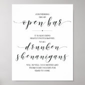 Wedding Open Bar, dronken shenanigans, bord Poster (Voorkant)