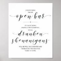 Wedding Open Bar, dronken shenanigans, bord