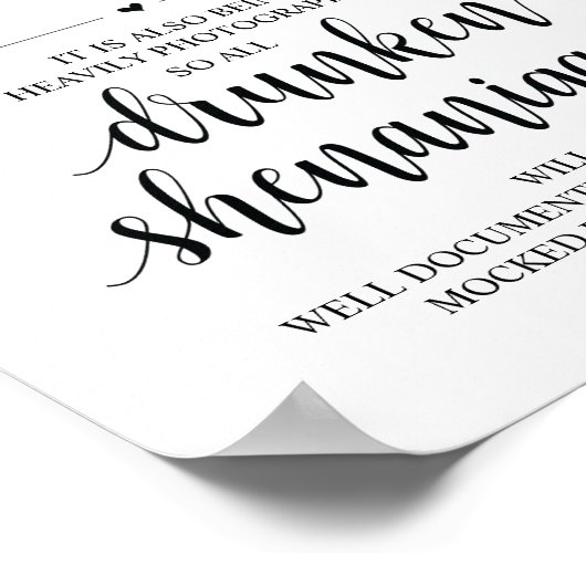 Wedding Open Bar, dronken shenanigans, bord Poster (Hoek)