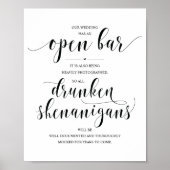Wedding Open Bar, dronken shenanigans, bord Poster (Voorkant)