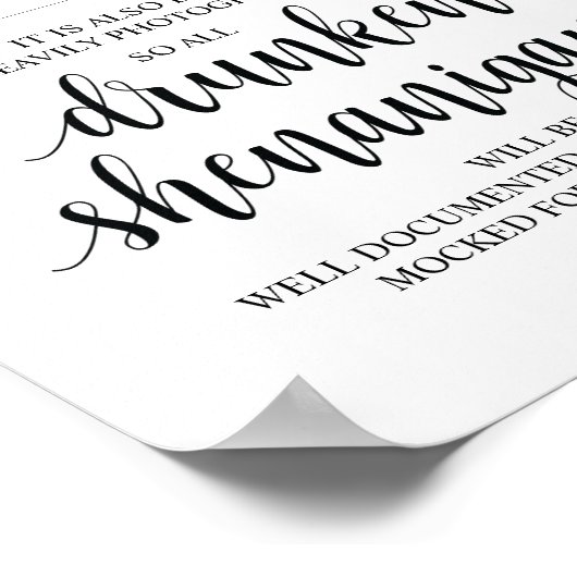 Wedding Open Bar, dronken shenanigans, bord Poster (Hoek)
