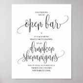 Wedding Open Bar, dronken shenanigans, bord Poster (Voorkant)