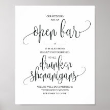 Wedding Open Bar, dronken shenanigans, bord