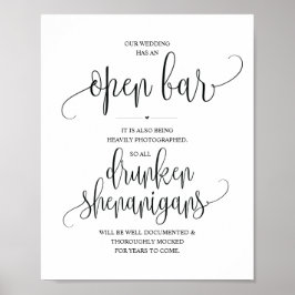 Wedding Open Bar, dronken shenanigans, bord Poster