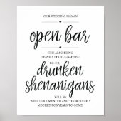 Wedding Open Bar, dronken shenanigans, bord Poster (Voorkant)