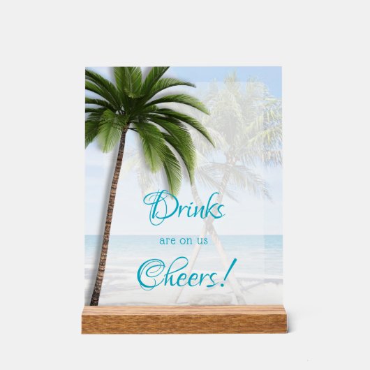 Wedding Open Bar Palm Trees Acrylic Sign Acryl Bord (Voorkant)