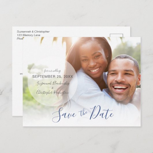 Wedding opslaan Aangepaste foto Aankondiging datum Briefkaart (Voorkant / Achterkant)