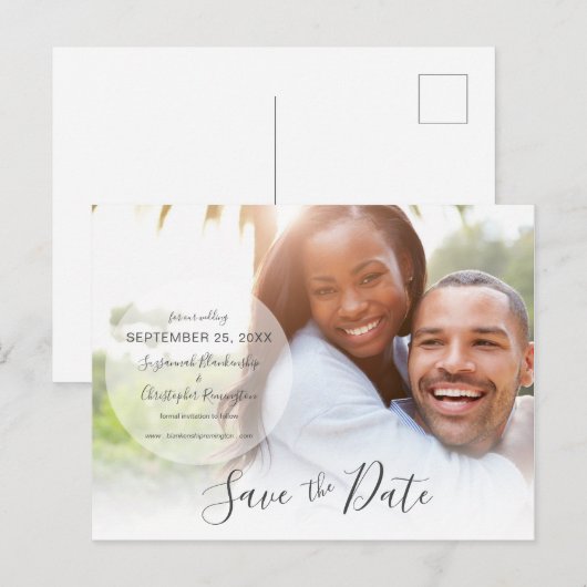 Wedding opslaan Aangepaste foto van datum bekendma Briefkaart (Voorkant / Achterkant)