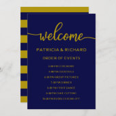 Wedding Order of Events Gold Navy Blue Schedule Kaart (Voorkant / Achterkant)