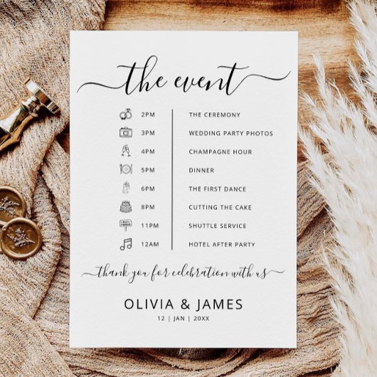 Wedding Order of Events Poster, Wedding Tijdlijn Kaart