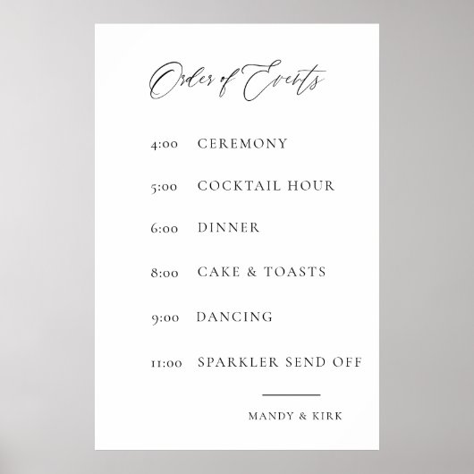 Wedding Order of Events Sign | Elegant Minimal Poster (Voorkant)