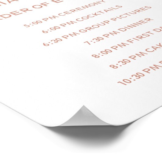 Wedding Order of Events Sign Roos Gold Calligraphy Poster (Hoek)