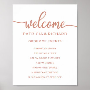 Wedding Order of Events Sign Roos Gold Calligraphy Poster