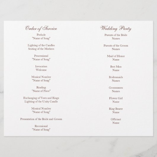 Wedding Order of Service and Ceremony Program (Achterkant)