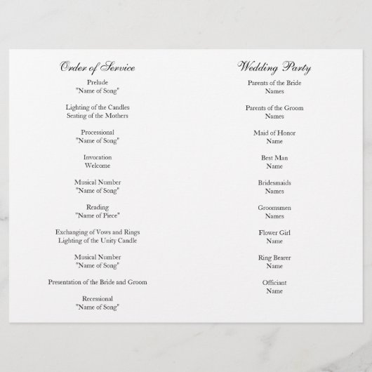 Wedding Order of Service and Ceremony Program (Achterkant)