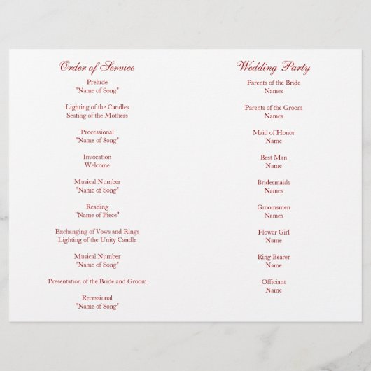 Wedding Order of Service and Ceremony Program (Achterkant)