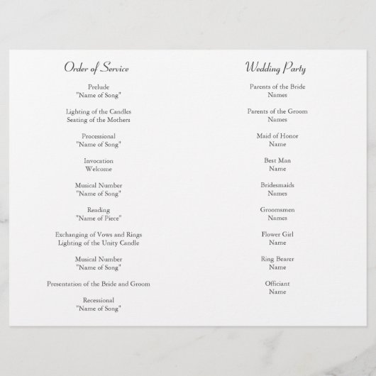 Wedding Order of Service and Ceremony Program (Achterkant)