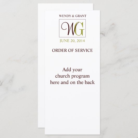 Wedding Order of Service Monogram Logo Programmakaart (Voorkant / Achterkant)