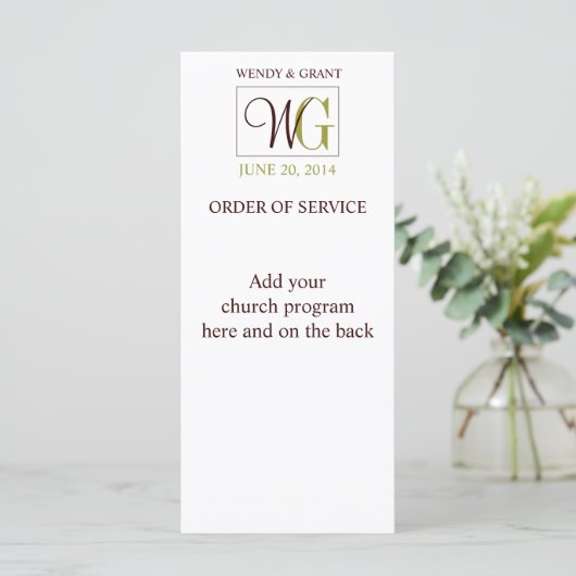 Wedding Order of Service Monogram Logo Programmakaart (Staand voorkant)