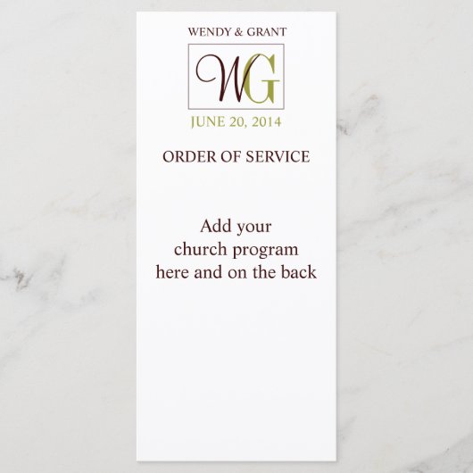 Wedding Order of Service Monogram Logo Programmakaart (Voorkant)
