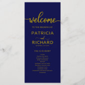 Wedding Order of Service Programma Gold Navy Blue Programmakaart (Voorkant)