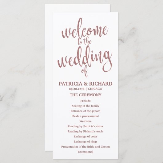 Wedding Order of Service Programma Roos Gold Scrip Programmakaart (Voorkant / Achterkant)