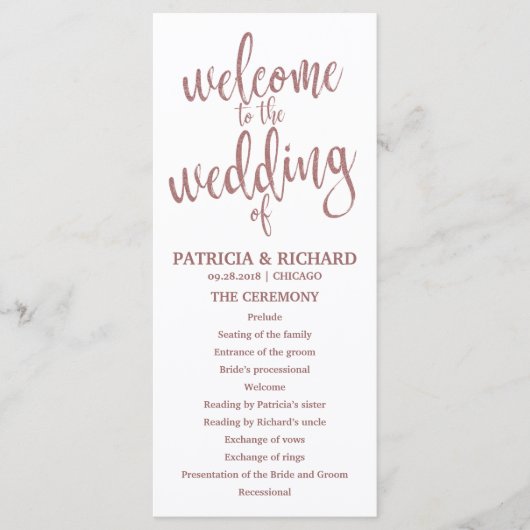 Wedding Order of Service Programma Roos Gold Scrip Programmakaart (Voorkant)