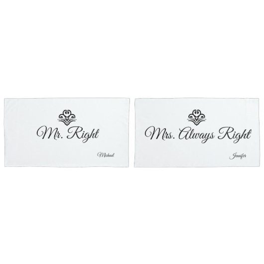 Wedding Pair Mr Right Mrs. Altijd rechtse namen Kussensloop (Voorkant-Set)