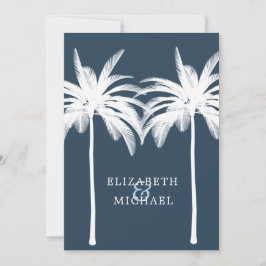 Wedding Palm Elegant Modern White Blue Formal Kaart