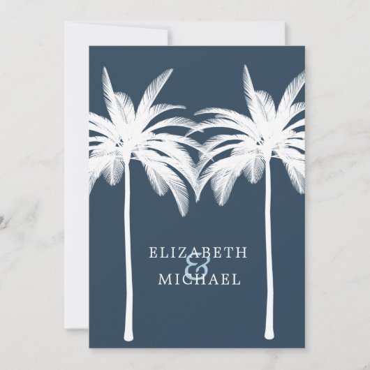 Wedding Palm Elegant Modern White Blue Formal Kaart (Voorkant)