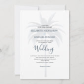 Wedding Palm Elegant Modern White Blue Formal Kaart (Achterkant)