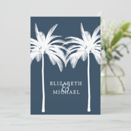 Wedding Palm Elegant Modern White Blue Formal Kaart
