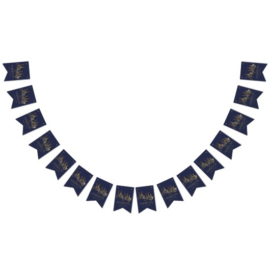 Wedding Party Bunting Navy Blue en Faux Gold Foil Vlaggetjes (Alle)
