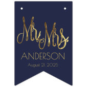 Wedding Party Bunting Navy Blue en Faux Gold Foil Vlaggetjes (Eerste vlag)