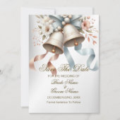 Wedding Party Flowers Bells Roze Blauwe Linten Save The Date (Voorkant)